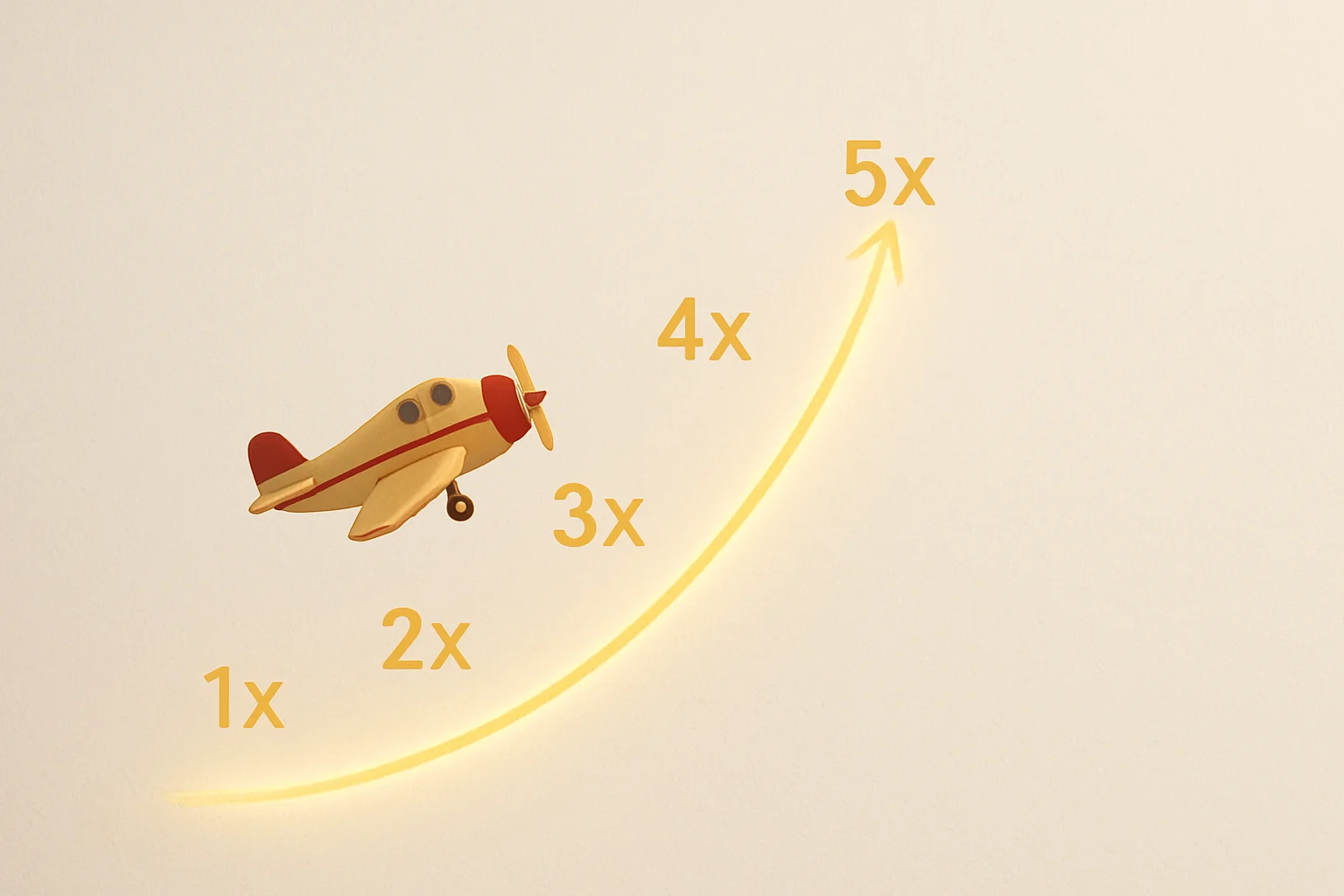 Plane ascending with glowing multiplier curve on white background