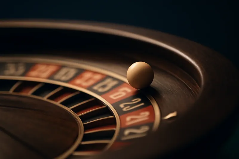 Roulette ball frozen mid-roll on wheel rim with blurred numbers